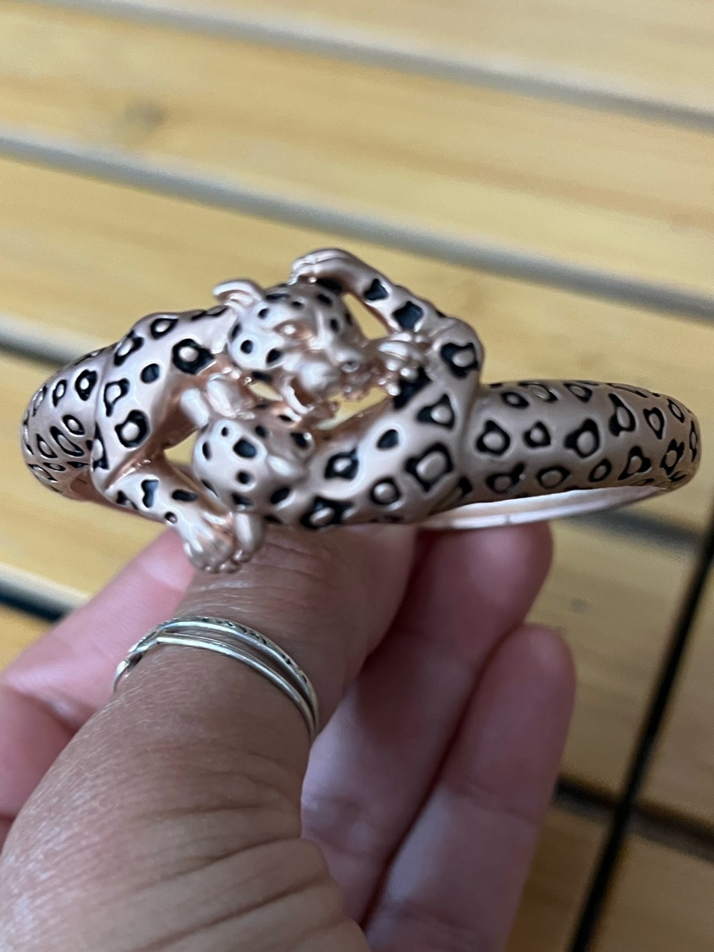 Vintage Rose Gold Leopard Head Hinged Bangle Bracelet